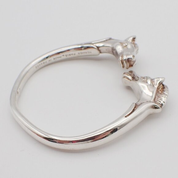 HERMES Logo Cheval Double Horse Head Bangle Bracelet Silver Accessory - Picture 7 of 16